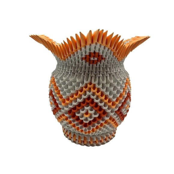 Modular 3D ORIGAMI Flower Vase Handmade Paper Art Decoration Orange and White